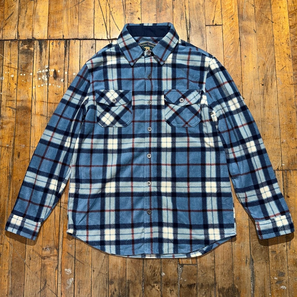 Freedom Foundry Button Up Shirt Men's Medium Blue White Plaid Fleece Regular Fit